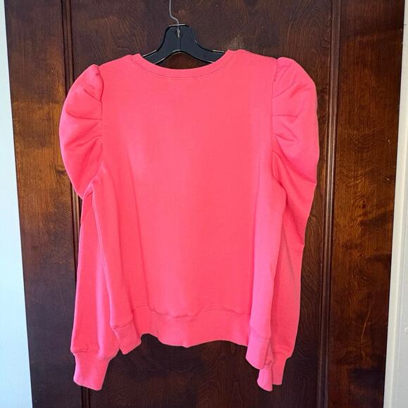 Rebecca Minkoff Janine Puff Sleeve Pullover Sweatshirt Women's S | Fuchsia Pink - Picture 4 of 11